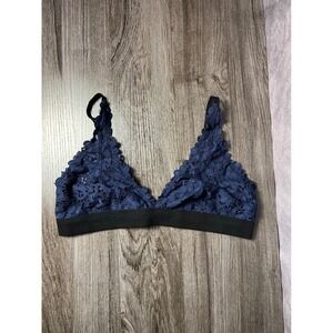 Colsie Floral Lace Triangle Bralette Navy and Black Ribbed Elastic Size Large